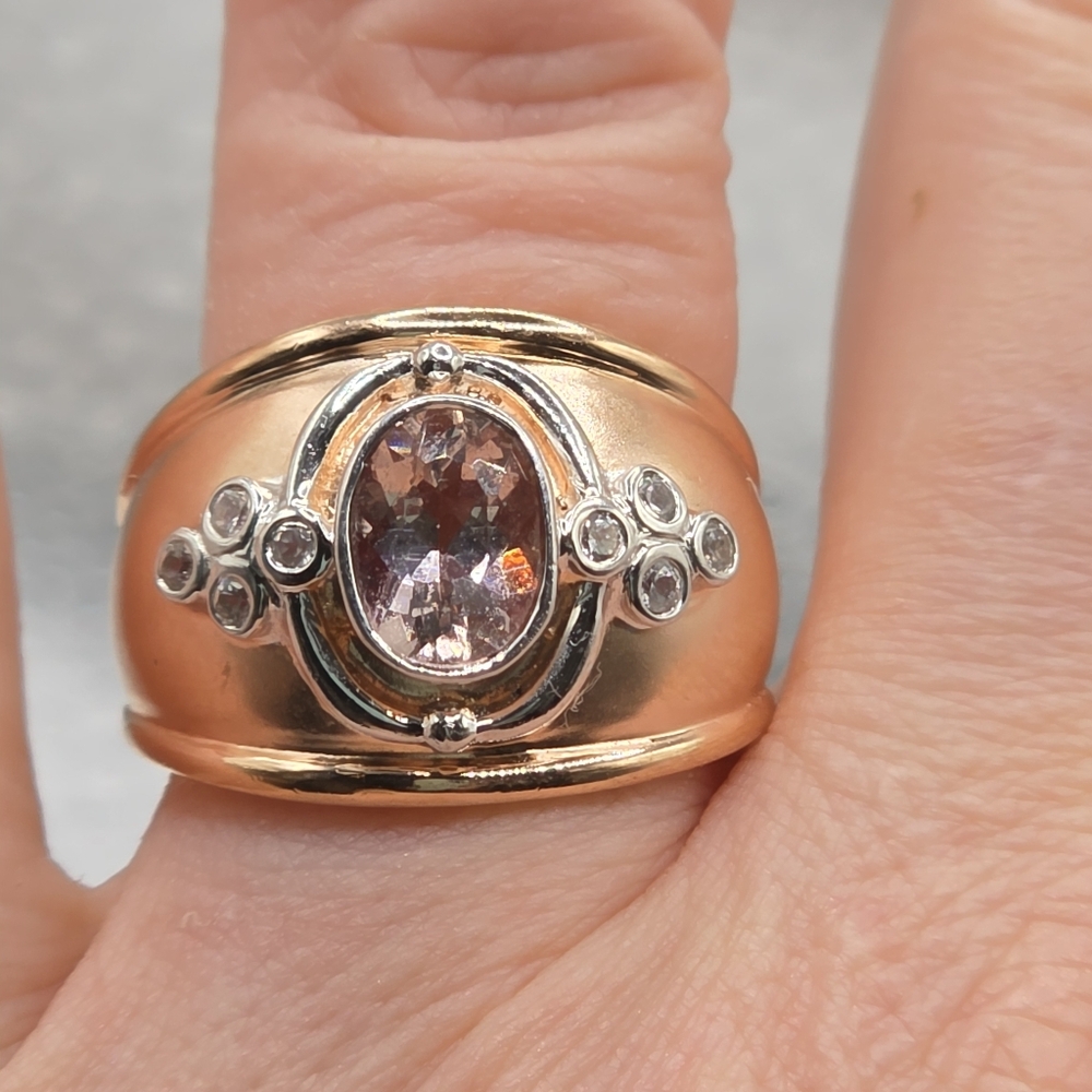 Designer Signed Romantic Morganite And White Zircon Ring - Picture 5 of 8